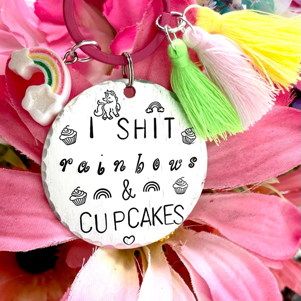 ADULT HUMOR - I Sh*t rainbows and cupcake. - Hand Stamped Keychain - Funny Gifts - Picture 3 of 5
